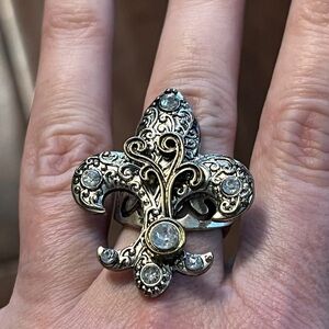 Fleur de Los fashion steampunk fashion ring silver size 8 9 elastic adjustable